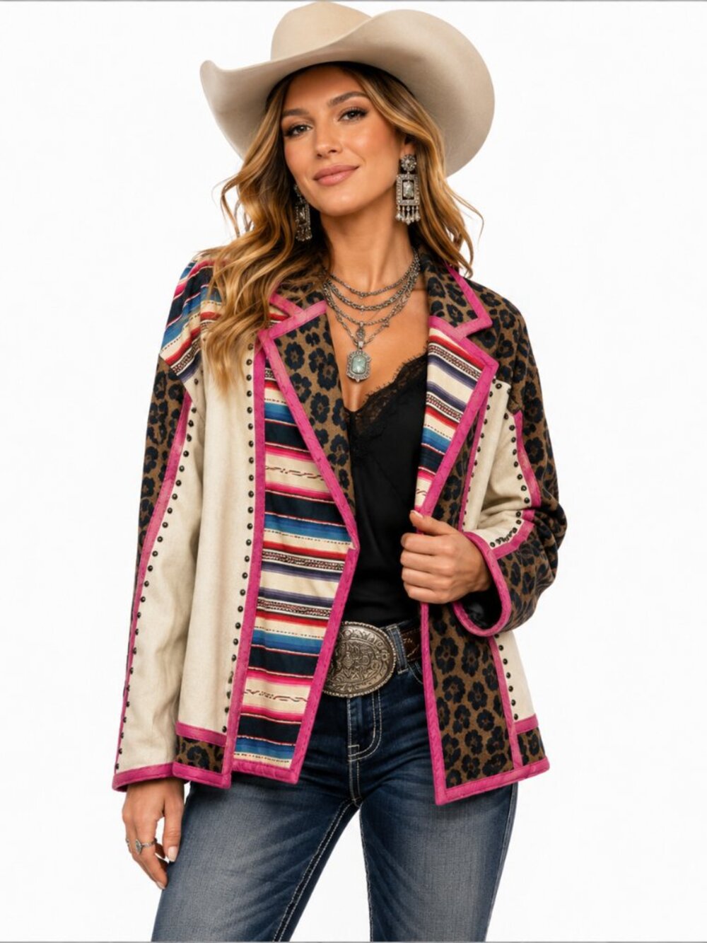 Crazy‎ Train Bad Bandito Jacket Womens 3XL Serape Leopard Studded Western Boho